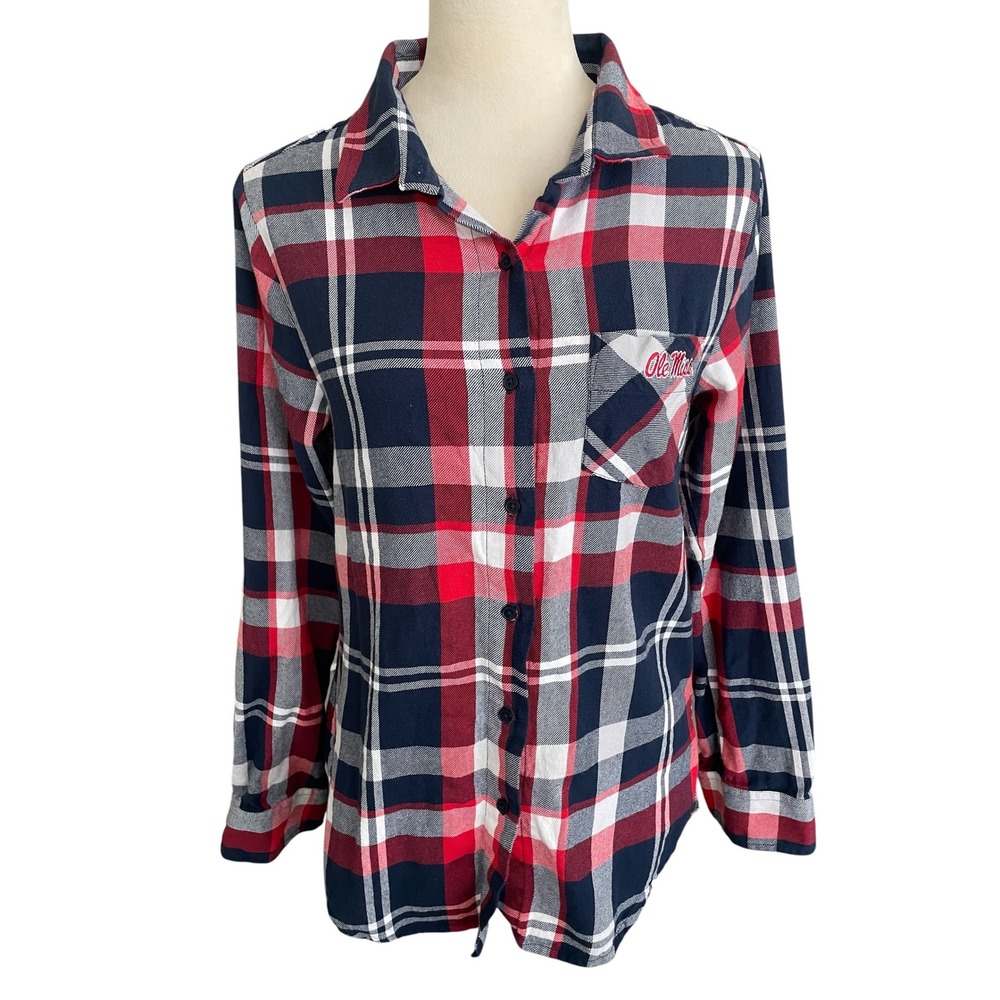 UG Apparel Ole Miss Plaid Button Down Top Women Sz‎ S Preppy NCAA College Sports